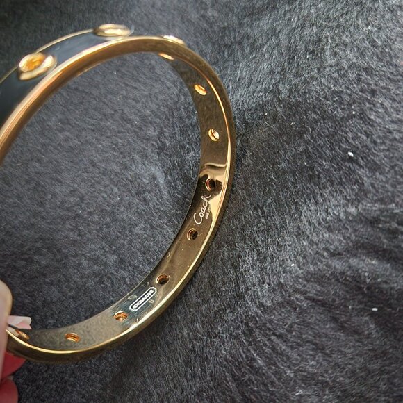 COACH black enamel and gold plated bangle bracelet with grommet design - Picture 8 of 10